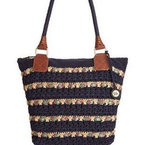The Sak Cambria Large Crochet Tote, Navy, Tan, Multi Ribbon Accent